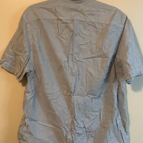Mens George Size L (42-44) Short Sleeve Button Up Light Blue White Striped Shirt - Picture 3 of 3